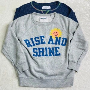 Lot (2) Old Navy Rise & Shine Gray & Blue Long Sleeve Sweater Girls Kids Sz (5T) - Picture 1 of 5