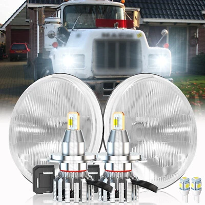 2pcs 7''Inch Round LED Headlights Sealed Hi/Lo Beam Chrome For Mack R Series - Image 1 of 4