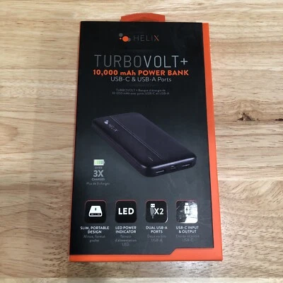 HELIX TURBOVOLT+ BANCO DE ALIMENTACIÓN 10.000 mAh puertos USB-C y USB-A DELGADO/Portátil NUEVO Foto 1 de 4