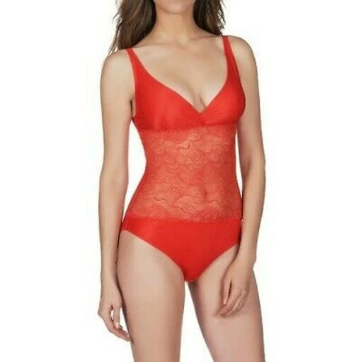 Simone Perele Joy Satin & Lace Bodysuit NWOT Orange Size Medium - Image 1 of 3