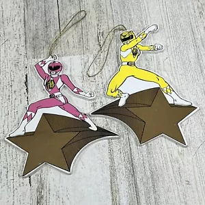 Ornamenti natalizi vintage 1995 rosa e giallo potente morfina power ranger in legno - Foto 1 di 6