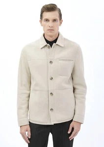 Alle Größen Herren Premium Echt Lammfell Beige Weiß Luxus Pelz Mantel Jacke - Bild 1 von 9