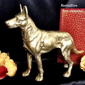Brass German Shepherd Staute Vintage Sculpture Gold Solid Brass Dog Figurine Lg - Picture 1 of 1