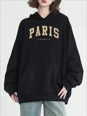 Paris-Inspired Women's Hoodie With Kangaroo Pocket - Casual Long Sleeve,Pullover - Image 1 of 4