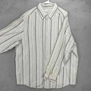 Concept Claiborne Mens Linen Blend Shirt 2XLT Tall Tan Gray Stripe Button Up - Picture 1 of 9
