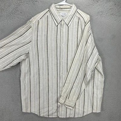 Concept Claiborne Mens Linen Blend Shirt 2XLT Tall Tan Gray Stripe Button Up - Image 1 of 4