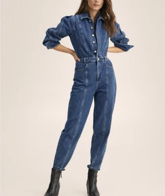 Macacão Mango MNG Committed Feminino Azul Botão Denim Manga Longa Tamanho M - Imagem 1 de 4