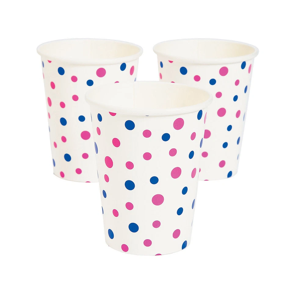 Tazas de papel a lunares rosa y azul, suministros para fiestas, 8 piezas Foto 1 de 1