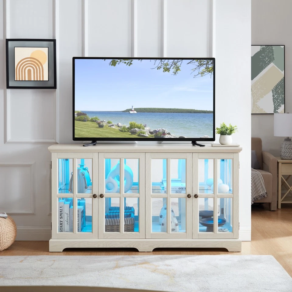 Vitrina con Puertas de Cristal LED Estantes Ajustables Diseño Cuatro Puertas Foto 1 de 4