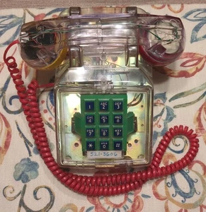 Telefono da scrivania vintage MCM anni 80 Goldstar acrilico trasparente traslucido pulsante - Foto 1 di 14