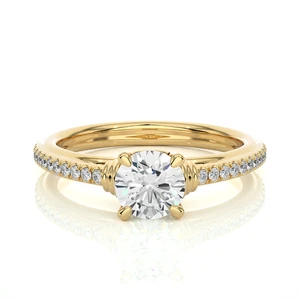 1.20Ct Round Cut Moissanite Pave Engagement Ring In Solid 14K Yellow Gold - Picture 1 of 7