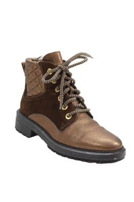 Botas de combate Aquatalia para mujer de cuero metálico con cordones al tobillo marrón talla 7 Foto 1 de 4