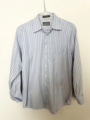 Nordstrom Men Button Down Shirt Size 16/34 Blue Striped Wrinkle Free Long Sleeve - Image 1 of 4