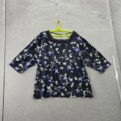 Blusa Croft & Barrow Mujer 3X Azul Marino Floral Encaje Cuello Redondo Pullover Foto 1 de 4