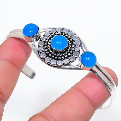 VALENTINO Bracciale in argento sterling 925 fatto a mano con pietre preziose calcedonio blu regolabile