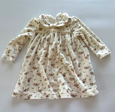 Ralph Lauren Baby 9 Month Cream Velour Floral Long Sleeve Dress Pony Logo - Image 1 of 4