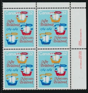 1984 Canada SC# 1014 UR - New Brunswick Bicentennial - Plate Block M-NH # 1697b - Picture 1 of 1