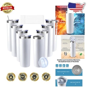Elegant 20 oz Skinny Tumblers with Lids & Straws - Perfect for Outdoor & Parties - Picture 1 of 10