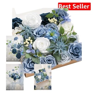 Grand Faux Floral Combo: Dusty Blue & Ivory Silk Flowers for Weddings & Events - Picture 1 of 7