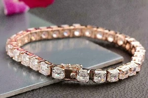 10CT Asscher Lab Created 4MM Diamond Tennis Bracelet 7.5" 14K Rose Gold Plated - Picture 1 of 4