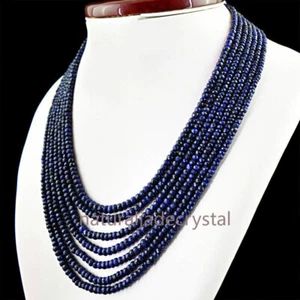 Natural 2x4MM Blue Sapphire Abacus Faceted Bead Gemstone 3 Row Necklace 17-23" - Picture 1 of 6