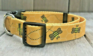 1 inch Colorful Yellow Bee Adjustable Dog Collar with Quick Release Buckle USA