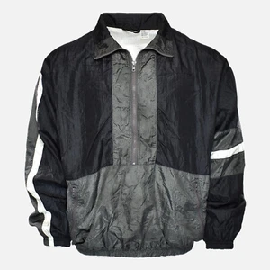 VTG Essential 90's Colorblock Abstract Black White Pullover Windbreaker Jacket L - Picture 1 of 4