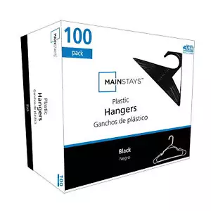 100Ct Mainstays Plastic Notched Adult Hangers for Any Clothing Type, Rich Black  - Picture 1 of 8