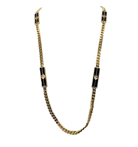 Collana vintage anni 80 firmata Givenchy tono oro e smalto nero sautoir