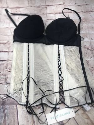 Verdissima Cotton Lace Up Bustier Cream Black USA 34 - Image 1 of 4
