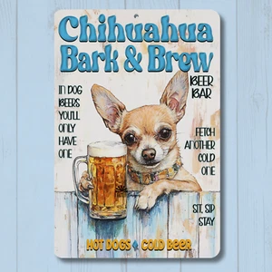 Chihuahua Bier Bar Schild Bark & Brew Hund lustig Metall Blech Dekor Wandbild Mutter Geschenk - Bild 1 von 6