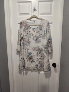 Indigo Soul Chiffon Floral Print Tunic Blouse Top Size Large - Picture 1 of 7