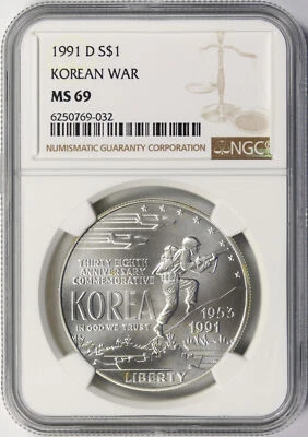 1991-D Korean War $1 Commemorative Silver Dollar NGC MS69 - Image 1 of 4