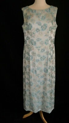 1950's VINTAGE STUNNING Ice Blue Satin Beaded Sequin EVENING GOWN Dress 40B - Image 1 of 4