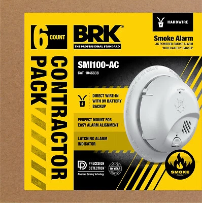 BRK 1046838 Alarma de Humo Cableada, Batería de Respaldo, Contratista 6-Pk. - Cantidad 1 Foto 1 de 2