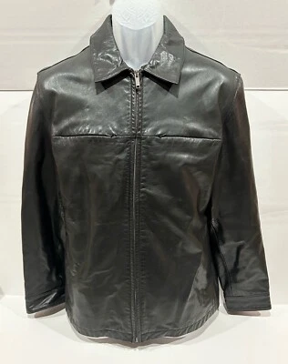 Chaqueta de bombardero vintage Banana Republic Y2K de cuero negro con cremallera completa para hombre M LEER Foto 1 de 4
