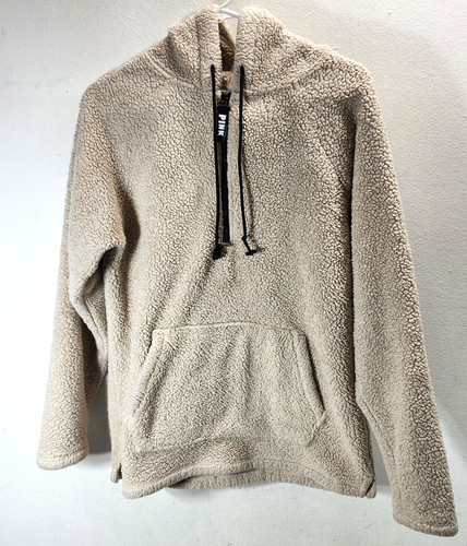 VETEMENTS Felpa donna Victoria's Secret taglia XS beige sherpa con cappuccio tunica tasca
