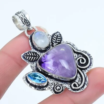 Brasiliano Ametista, Arcobaleno Luna Argento Ciondolo Gioielli 2.2 " PRJ17462 - Immagine 1 di 3