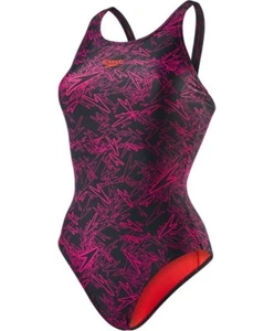 Speedo Boom All Over Muscleback Women's Swimsuit Black & Pink UK 10/32 - Picture 1 of 1
