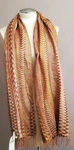 Collection Eighteen Scarf Shawl Wrap Brown Orange Gold Metalic 22x72" Fringe NEW - Picture 1 of 13