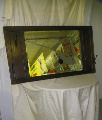 Antique Mission Oak Mirror with Coat and Hat Hooks Wall Mount Arts & Crafts Cover