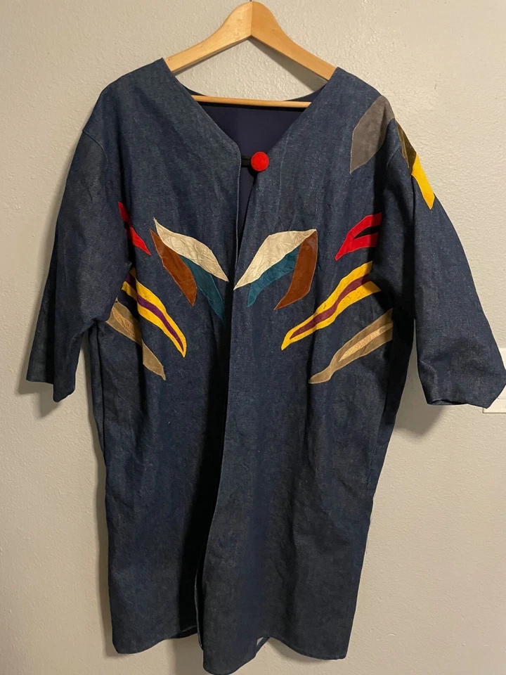 Capa vintage hecha a mano para mujer talla XL denim gamuza azteca ribete arte suroeste años 90 Foto 1 de 4