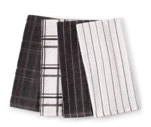 Better Homes & Gardens Kitchen Towel Set of 4 White Gray NEW - Picture 1 of 3