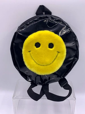 Black/Yellow Round Smiley Happy Face Backpack Bag Tote 1990s Rare Vintage - Image 1 of 4