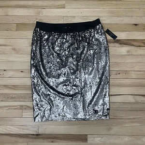 NEW Worthington Silver Sequined Knee Length Skirt Pull On Stretch Size XXL 2XL - Picture 1 of 5