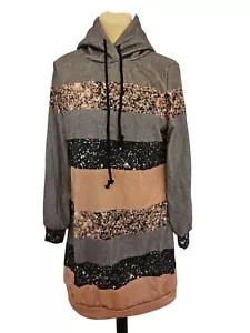 Chicme * Damen Long Pullover * Gr. S * Blockfarben * Kapuze * grau/pink * NEU - Bild 1 von 3