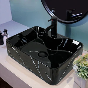 ELECWISH Badezimmer Keramik Gefäß Waschbecken Waschtisch Becken Schwarz Wasserhahn Ablauf Kombi - Bild 1 von 8