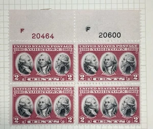 Scott #703, 2c Yorktown, Plate block/4, Top position, #s20600(B)/20464(R), HR - Picture 1 of 1