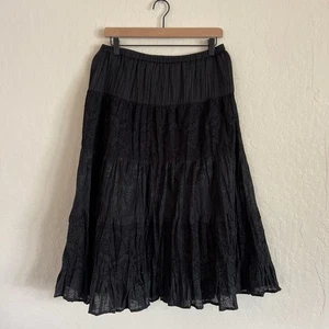 Vintage Chicos 100 % Baumwolle Stufen Blumen Spitze Pull-On Midirock Medium schwarz - Bild 1 von 5