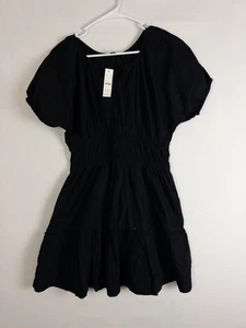 Neu mit Etikett J Crew Kleid Damen S schwarz Midi Rüschen Puffärmel minimalistisch ausgestellt einfarbig - Bild 1 von 7